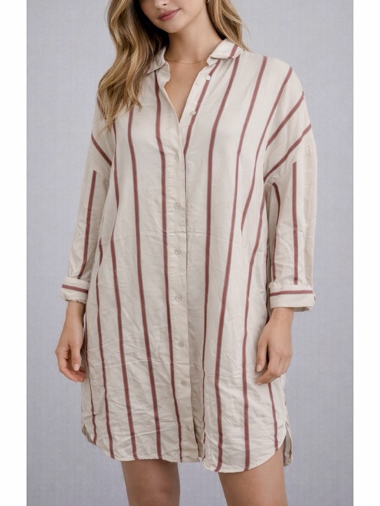 Zara Dresses & Skirts - ZARA • Cream/Rust Striped Long Sleeve Button-Down Mini Shirt Dress, S
